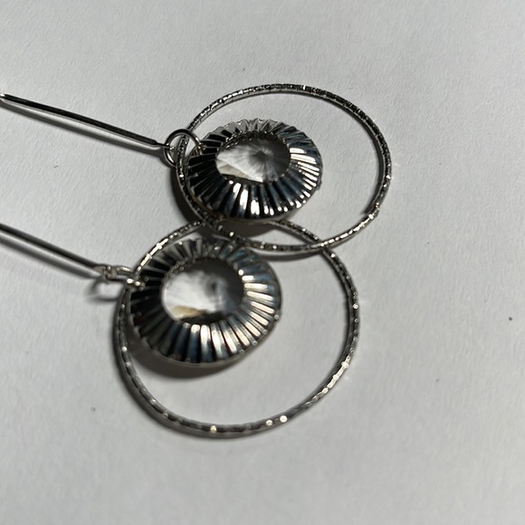 Silver Textured Stud Drop Earrings - Picture 5 of 5